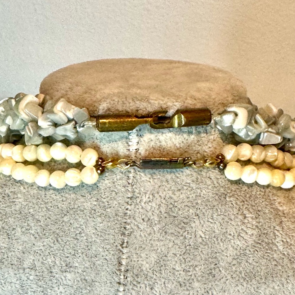 Vintage Cockatiel Mother Of Pearl & Rose Quartz Beaded Necklace 26” & Choker - Picture 7 of 7
